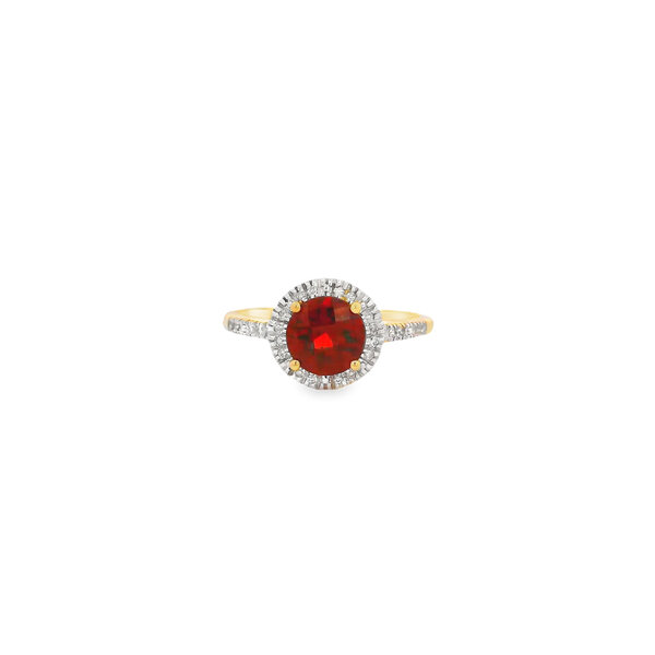 14K Yellow Gold 1.20ct Red Garnet & .08ct Diamond Ring Size 7