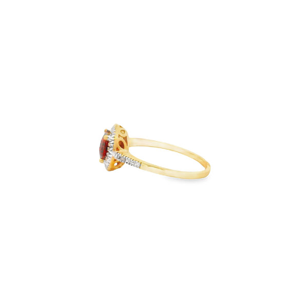 14K Yellow Gold 1.20ct Red Garnet & .08ct Diamond Ring Size 7