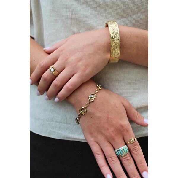9K Yellow Gold 1960's .09ct Diamond Structural Link Bracelet 7.75"