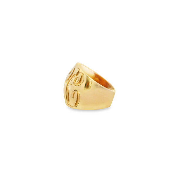 14K Yellow Gold GC Medium Dome Ring With Hand Engraving