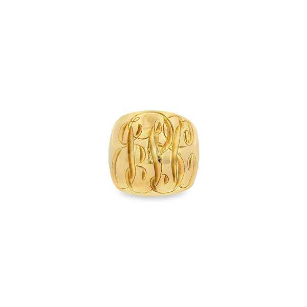 14K Yellow Gold GC Medium Dome Ring With Hand Engraving