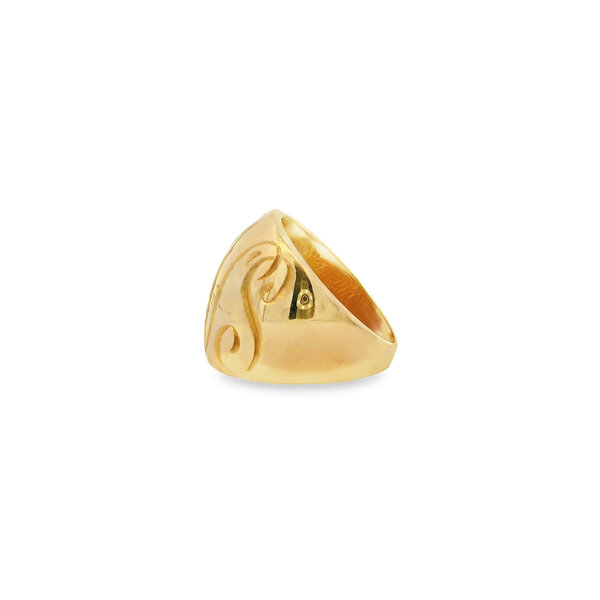 14K Yellow Gold GC Large Dome Ring with Hand Engraving