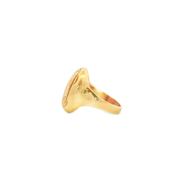 14K Yellow Gold GC Oval Puffy Dome Hand Engraved Monogram Ring