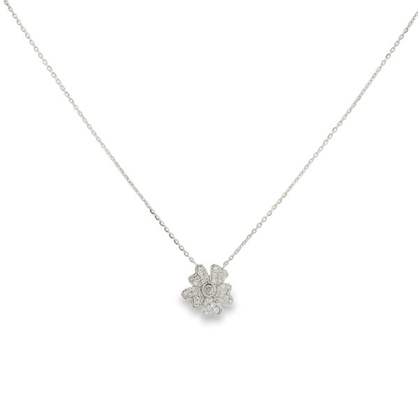 14K White Gold .22ct Diamond Pave Flower Split Chain Necklace 16"-17"-18"