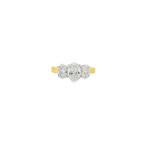 14KYW 1ct Lab Grown Oval & 1.00cttw Three Stone Ring Sz 7