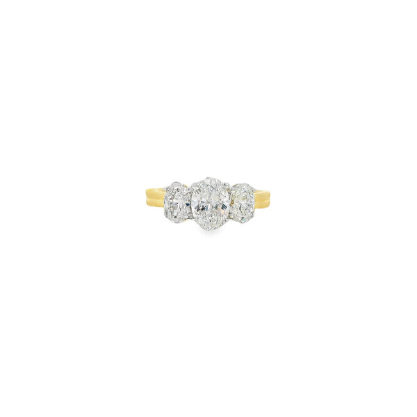 14K Yellow & White Gold 2ct Lab Grown Oval Three Stone Ring Size 7