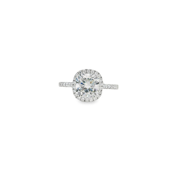 14K White Gold 2.40ct Cushion Cut Lab Diamond Halo Ring Size 7