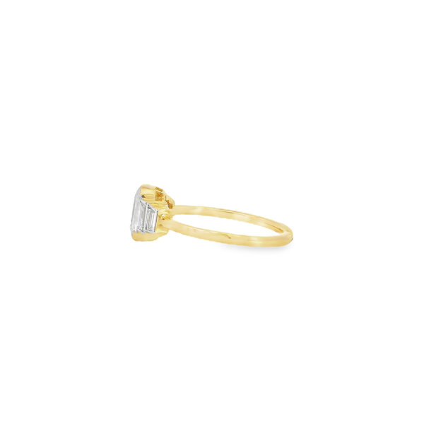 14K Yellow & White Gold 1.40ct Emerald Cut Lab & Baguette Lab Bezel Ring Size 7