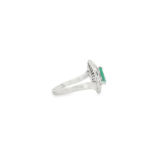 Platinum 1960's .72ct Pear Emerald & .49 Baguette Diamond Halo Ring Size 6.5