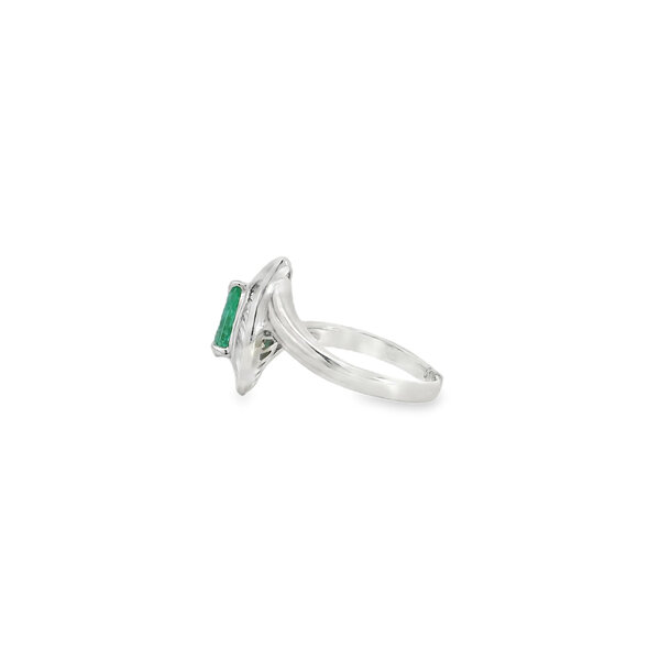 Platinum 1960's .72ct Pear Emerald & .49 Baguette Diamond Halo Ring Size 6.5