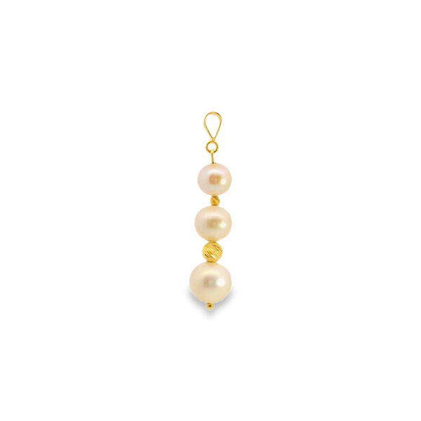 14K Yellow Gold 6-8.5mm Graduated Pearl & Diamond Cut Bead Pendant 37mm