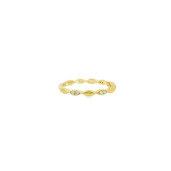 10K Yellow Gold .10ct Lab Diamond Textured Rice Bead Band Size 7