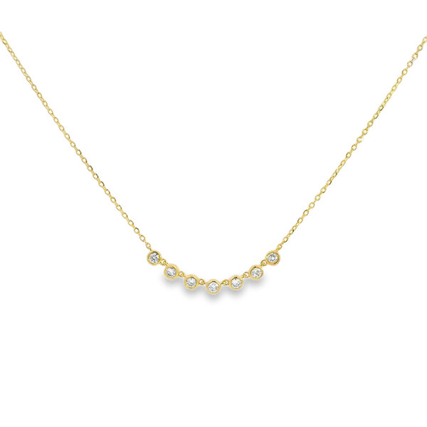 14K Yellow Gold .21ct Diamond 7 Stone Bezel Cable Chain 16"-17"-18"