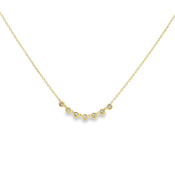 14K Yellow Gold .21ct Diamond 7 Stone Bezel Cable Chain 16"-17"-18"