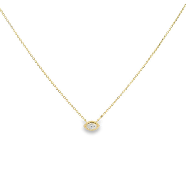 14K Yellow Gold .20ct Marquise Diamond East to West Split Chain Necklace 16"-17"-18"