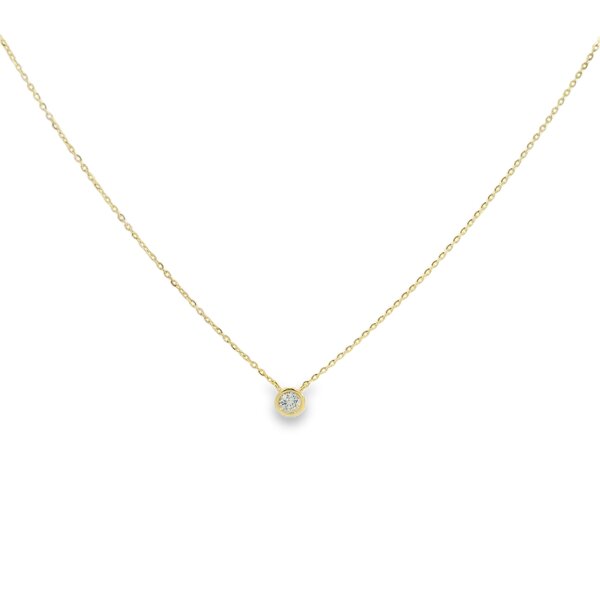 14K Yellow Gold .11ct Round Diamond Bezel Split Chain Necklace 16"-17"-18"