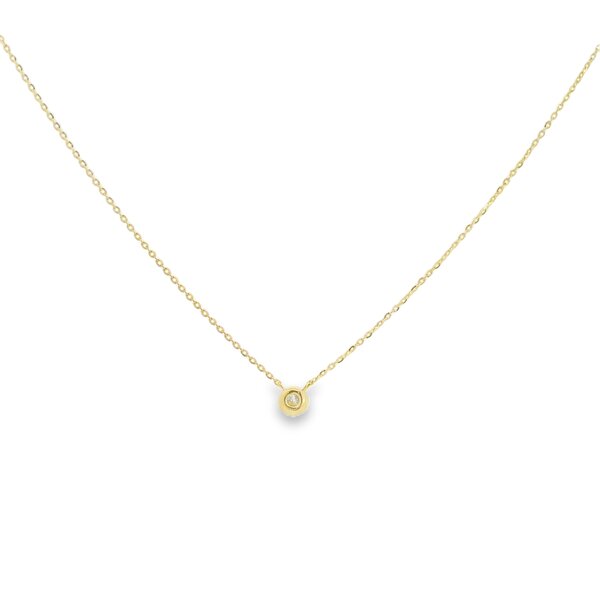 14K Yellow Gold .11ct Round Diamond Bezel Split Chain Necklace 16"-17"-18"