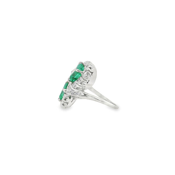 14K White Gold 1960's 2.02ct Emerald & .76ct Diamond Toi Et Moi Ring Size 4.75