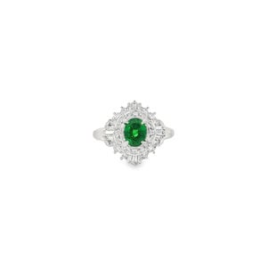 Plat 1960's .86ct Demantoid Garnet .56ct Dia Ring Sz 6.5
