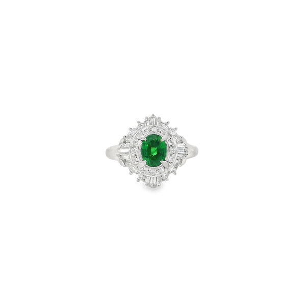 Platinum 1960's .86ct Demantoid Garnet & .56ct Diamond Ring Size 6.5