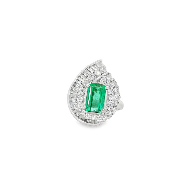 Platinum 1960's 2.08ct Emerald *GIA & 1.77ct Diamond Paisley Ring Size 6.25