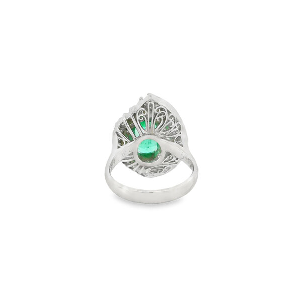 Platinum 1960's 2.08ct Emerald *GIA & 1.77ct Diamond Paisley Ring Size 6.25