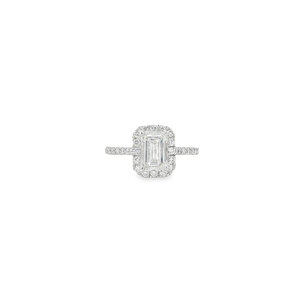 14KW 1.5ct Emerald Cut Lab & .50cttw Dia Halo Ring Sz 7.25