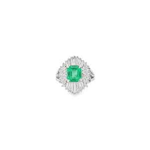 Plat 1960's 1.48ct Em Cut Emerald 1.18ct Dia Ballerina Ring Sz 6 * See Notes