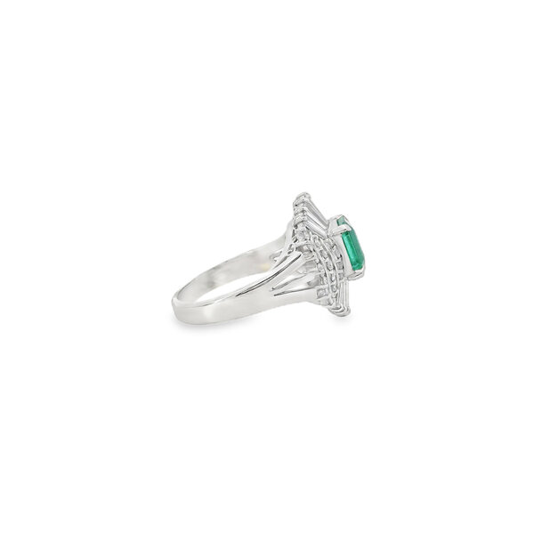 Platinum 1960's 1.48ct Emerald Cut Emerald & 1.18ct Diamond Ballerina Ring Size 6