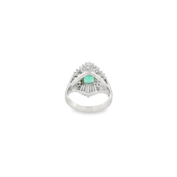 Platinum 1960's 1.48ct Emerald Cut Emerald & 1.18ct Diamond Ballerina Ring Size 6