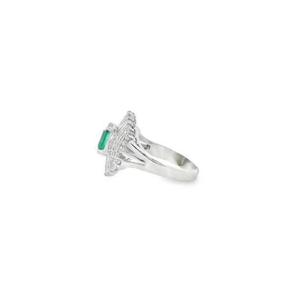 Platinum 1960's 1.48ct Emerald Cut Emerald & 1.18ct Diamond Ballerina Ring Size 6