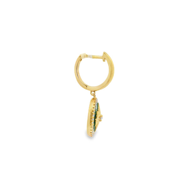 14K Yellow Gold 3ct Malachite .29ct Diamond Compass Rose 2x25mm Huggie Hoop Dangles