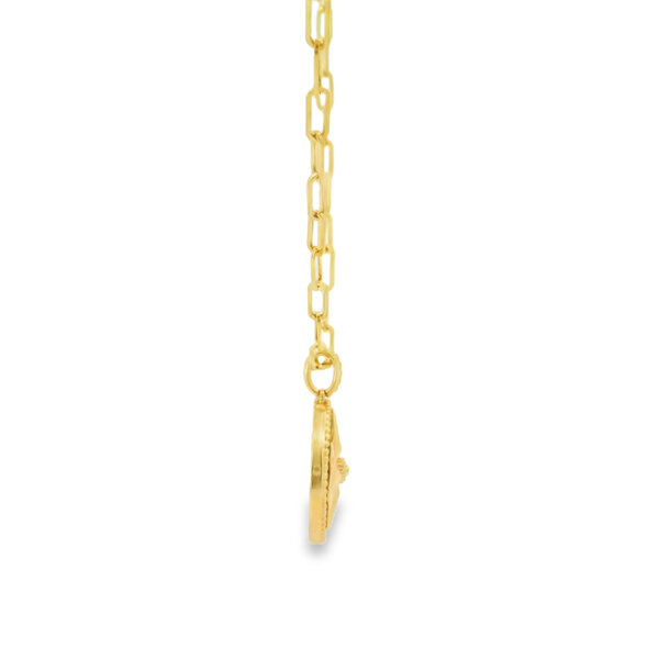 14K Yellow Gold 7.10ct Malachite .04ct Diamond Compass Paperclip Necklace 17.5"