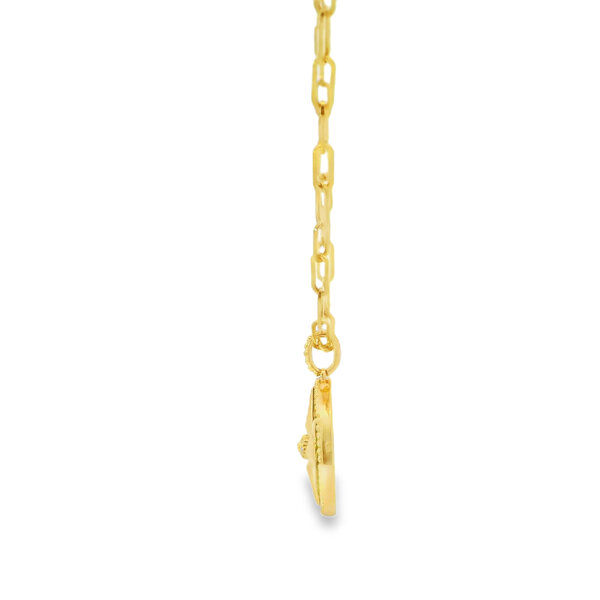 14K Yellow Gold 7.10ct Malachite .04ct Diamond Compass Paperclip Necklace 17.5"