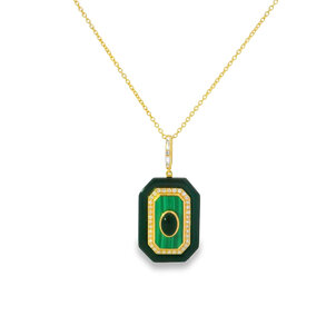 14KY 4.6ct Black Onyx 2.5ct Malachite .21ct Dia Necklace 16"-17"-18"