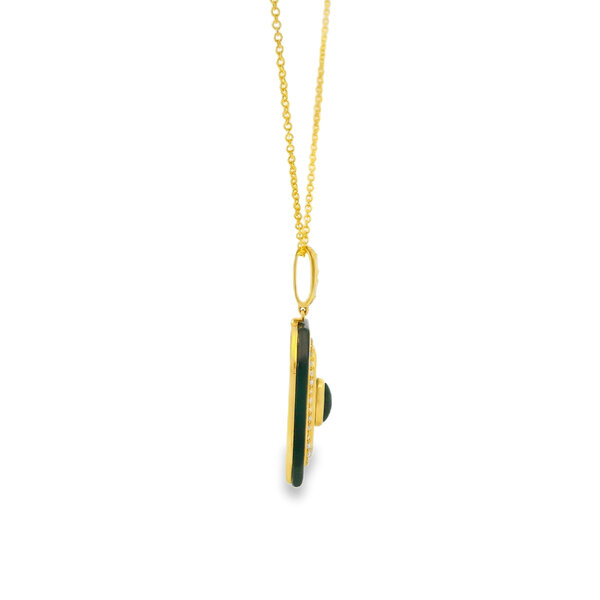 14K Yellow Gold 4.6ct Black Onyx 2.5ct Malachite .21ct Diamond Necklace 16"-17"-18"