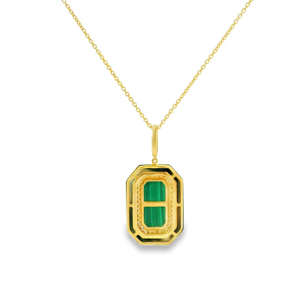 14K Yellow Gold 4.6ct Black Onyx 2.5ct Malachite .21ct Diamond Necklace 16"-17"-18"