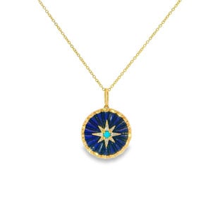 14KY 3.70ct Textured Lapis .08ct Dia Compass Style Necklace 16"-17"-18"