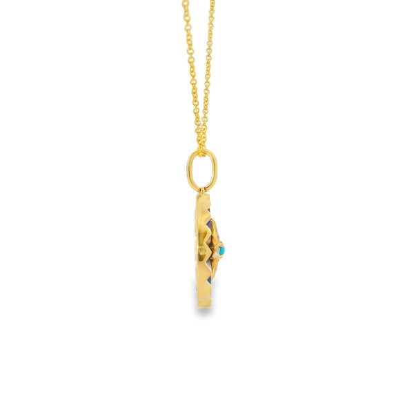 14K Yellow Gold 3.70ct Textured Lapis .08ct Diamond Compass Style Necklace 16"-17"-18"