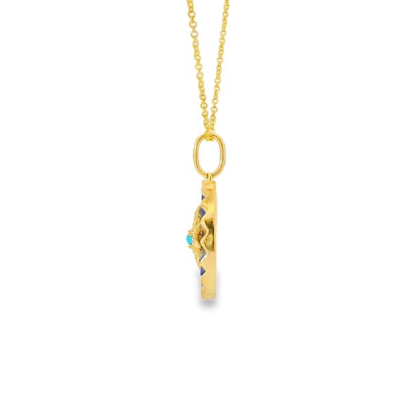 14K Yellow Gold 3.70ct Textured Lapis .08ct Diamond Compass Style Necklace 16"-17"-18"