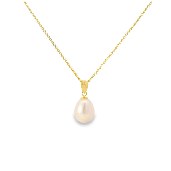 14K Yellow Gold 10.5mm Pear White Freshwater Pearl Necklace 16"-17"-18"