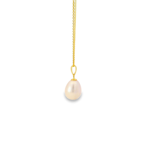 14K Yellow Gold 10.5mm Pear White Freshwater Pearl Necklace 16"-17"-18"