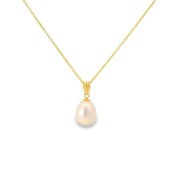 14K Yellow Gold 10.5mm Pear White Freshwater Pearl Necklace 16"-17"-18"