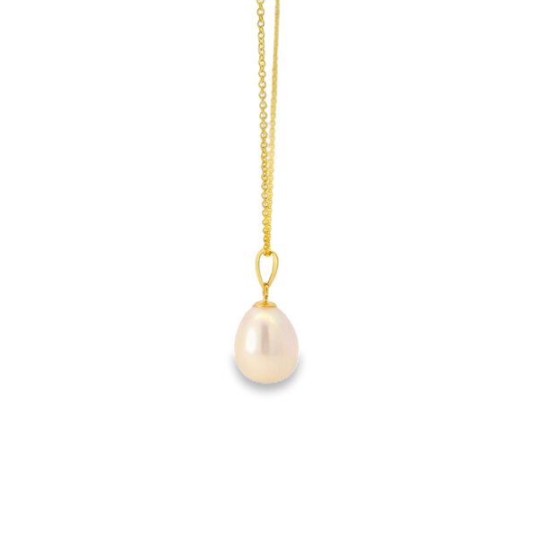 14K Yellow Gold 10.5mm Pear White Freshwater Pearl Necklace 16"-17"-18"