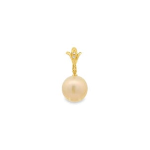 18KY Estate 13.4mm Golden South Sea Pearl .02ct Dia Pendant