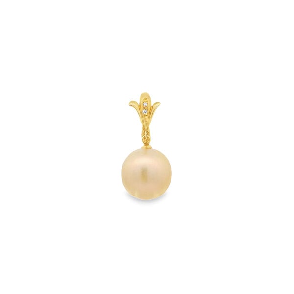 18K Yellow Gold Estate 13.4mm Golden South Sea Pearl .02ct Diamond Pendant