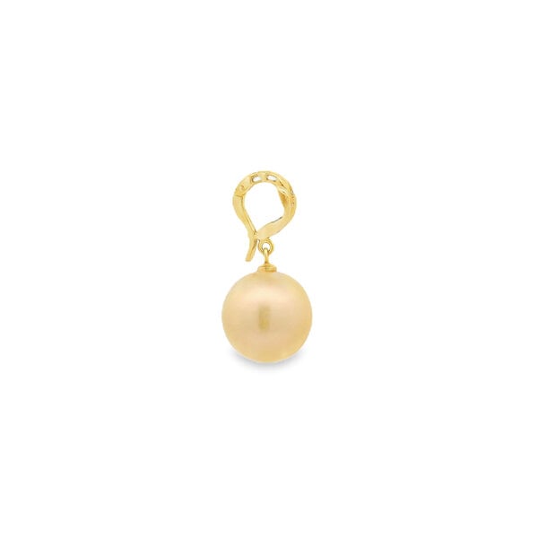 18K Yellow Gold Estate 13.4mm Golden South Sea Pearl .02ct Diamond Pendant