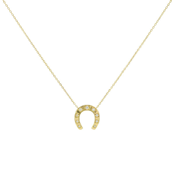 14K Yellow Gold .11ct Diamond  Horseshoe Split Chain Necklace 16"-17"-18"