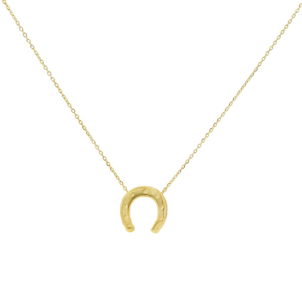 14K Yellow Gold .11ct Diamond  Horseshoe Split Chain Necklace 16"-17"-18"