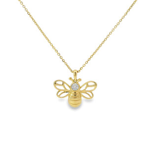 14KY .04ct Dia19x21mm Bee Necklace 18"